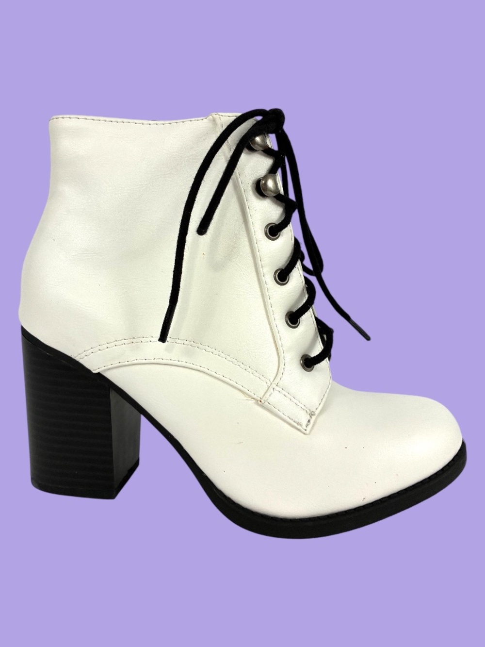 Lace-Up Heeled Combat Boots NEW 5.5 Chunky Block Ankle Booties White Black